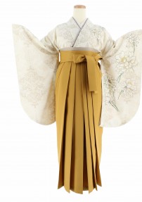 卒業式着物[くすみカラー]白に薄ベージュの唐草文様・大きな白い花No.805